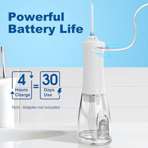 WellLeo Water Flosser for Teeth, 300ML Cordless Oral Irrigator Rechargeable Dental Flosser Picks with 5 Modes 5 Jet Tips,IPX7 Waterproof Teeth Cleaner for Braces Gum Care, Home Tra thumbnail 4
