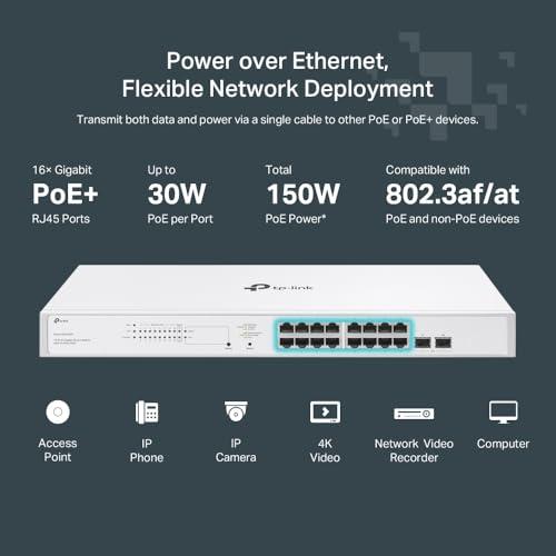 TP-Link Festa FS318G 18 Port Gigabit Smart Managed Network Switch - 16 RJ45 Ports & 2 SFP Slots, Free Cloud Access, Static Routing, Vlan, IGMP Snooping, Rack-mountable, fanless, Do