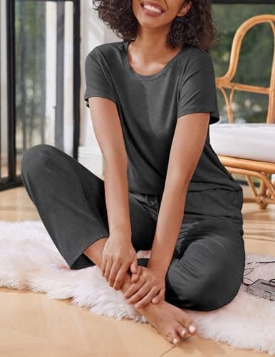 Miniatura de Ekouaer 2 Pack Womens Pajama Set Short Sleeve Top and Printed Pants Soft Pj 3