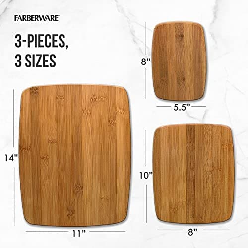 Farberware Bamboo Cutting Board Set of 3, Reversible Cutting Boards for Kitchen - Large 11x14, Medium 8x10, Small 8x5 Inch - Charcuterie Board, Cheese Board, Bread Board thumbnail 4