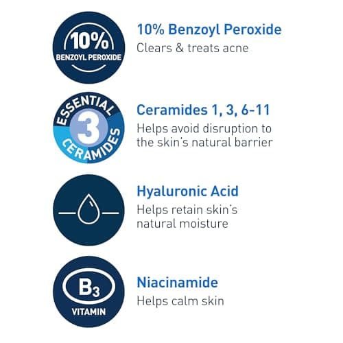 Miniatura de (S&S) CeraVe Acne Foaming Cream Wash, 10% Benzoyl Peroxide Facial Cleanser, 5oz 7