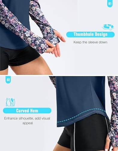 Viodia Womens Swim Shirt UPF50+ Rash Guard Long Sleeve Swimsuit Top Sun Protection Shirts Bathing Suit with Zipper Purple Flower XS thumbnail 4