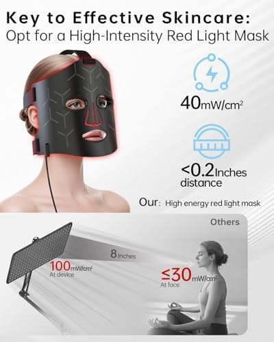 Miniatura de Mascarilla Facial LED Infrarroja de Terapia de Luz Roja, 292 LEDs de Alta Energía, Inalámbrica 4