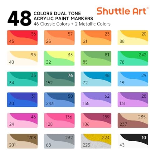 Shuttle Art 48 Colors Dual Tone Acrylic Paint Markers, 24 Pack Acrylic Paint Pens Set for Rock Painting, Ceramic, Wood, Canvas, Glass, Stone, Fabric, Card Making, DIY Crafts & Art 