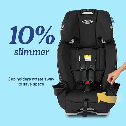 Graco Slimfit 3-in-1 Convertible Car Seat, Slim Car Seat with Space-Saving Design, Highback Booster Seat with 10-Position Headrest, Rear Facing and Forward Facing Carseat, Darcie thumbnail 4