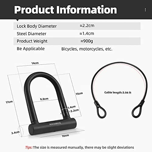 ROCKBROS Bike U Lock Anti Theft Cable Mounting Bracket 4 ft thumbnail 5