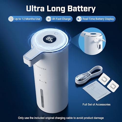 Automatic Soap Dispenser Liquid Touchless Upgrade Pump Uneasy Plugging Wall Mounted USB Rechargeable, 4-Level Adjustable 13.52oz Modern Electric Hand Soap Dispenser Kitchen Bathroo thumbnail 6