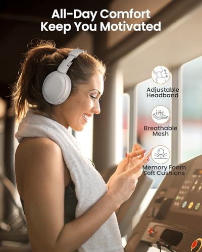 acer Wireless Bluetooth Headphones, 70 Hours Playtime, Foldable Over-Ear Headphones with 40mm Drivers, Memory Foam Earpads, Multipoint Bluetooth 6.0 for Travel, Home, Office, White thumbnail 5