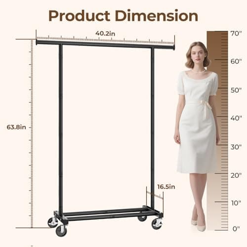HYSEYY Clothes Rack, Clothing Rack for Hanging Clothes, Rolling Garment Rack Sturdy Coat Rack Portable Wardrobe Rack Metal Closet Rack for Bedroom Laundry Living Room, Black thumbnail 5