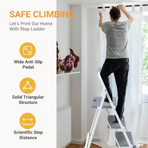 Escalera Plegable NEWBULIG de 3 Peldaños: Segura y Portátil