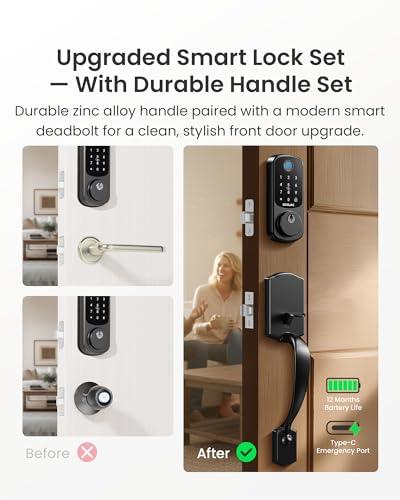 DESLOC B200 Keyless Entry Door Lock with Handle Set, Smart Locks for Front Door, Deadbolt Smart Lock, Front Door Locks Set, Electronic keypad Deadbolt with Handle, 12 Months Batter thumbnail 3