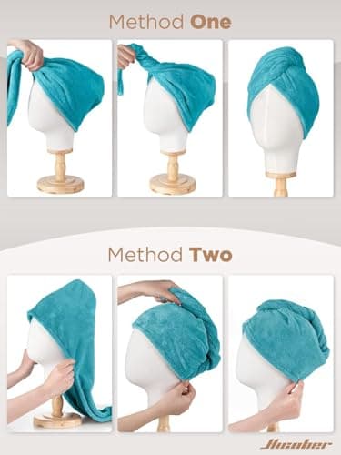 Hicober Microfiber Hair Towel Wrap for Women, Plum Navy Aqua Green, 3-Pack | Soft, highly absorbent wrap helps hair dry faster and stays securely in place on curly, thick or long hair thumbnail 7