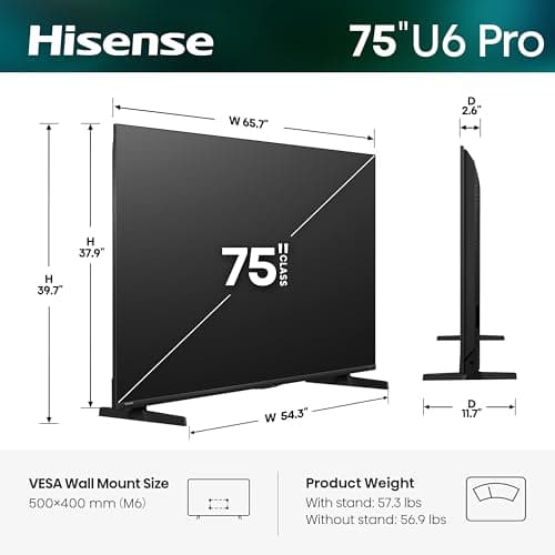 Miniatura de Smart TV Hisense 75" U6 Pro Mini-LED 4K UHD Gaming 144Hz con Fire TV y Pantalla Antirreflejos 3