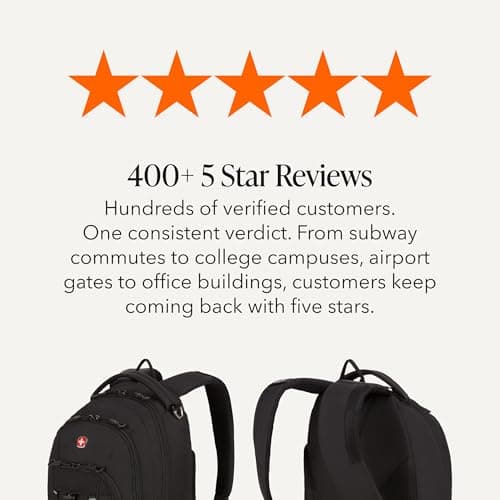 SwissGear Bungee Core Laptop Backpack, Fits Most 13-Inch Laptops, Airflow Back Panel, Reflective Accents, and Bungee Cord System, Black, 26L, 17.25-Inch