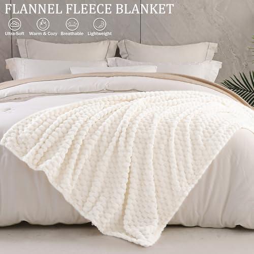 Exclusivo Mezcla Fleece Throw Blanket for Couch, Extra Large Fuzzy Ivory Bed Blankets, Soft Cozy Plush Sofa Throws for All Seasons, 50x70 Inches thumbnail 2