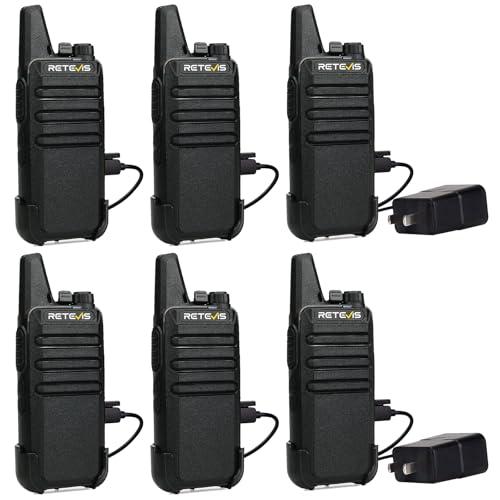 Retevis RT22 Walkie Talkies for Adults, Two Way Radios Long Range Rechargeable, VOX Handsfree, Mini Compact Walkie Talkie with USB Charger, for School Church Restaurant (6 Pack)