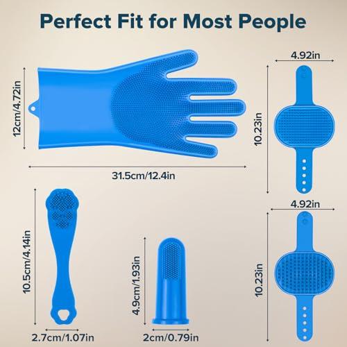 Augwind 6PCS Pet Grooming Kit for Dogs,Cats and Horses | Dog Washing Gloves | Dog Bath Brush | Dog Bath Gloves | Dog Shampoo Brush | Pet Grooming Gloves | Dog Bath Supplies (Navy B thumbnail 7
