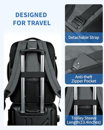 WANDF Personal Item Travel Bag 18x14x8, Carry On Laptop Backpack（Grey） thumbnail 6