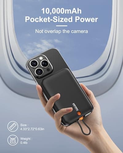 AsperX Magnetic Power Bank, 10,000mAh Magnetic Battery Pack Built-in USB C Cable 22.5W PD Fast Charging, LCD Display, Wireless Portable Charger Compatible with iPhone 17/16/15/14/1 thumbnail 4