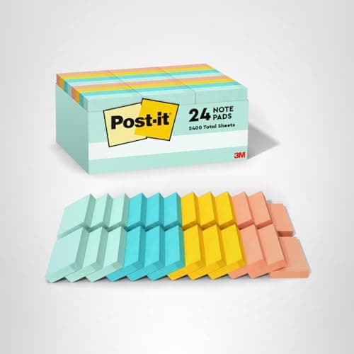 Notas Post-it Adhesivas, 24 Blocs (100 Hojas c/u), 1 3/8 x 1 7/8 pulg, Colección Beachside Café