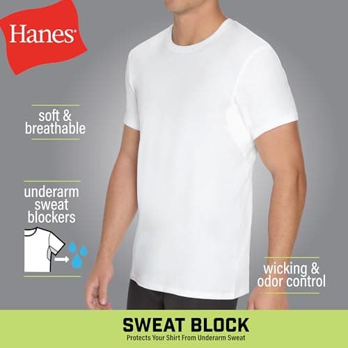 Hanes Men's Sweat Block Undershirt, Underarm Sweat Blocking Tee, White Crewneck T-Shirt, 3-Pack thumbnail 5