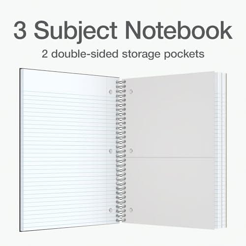 Oxford 3 Subject Spiral Notebook, Notebooks for School, Plastic Covers, Back to School Supplies, College Ruled, 150 Sheets, 2 Pack, Black and Blue (1009293) thumbnail 2