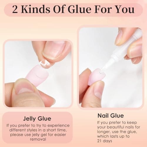 HELIVIVE French Tip Press On Nails, Short Almond 32Pcs 16 Sizes Fake Nails | Reusable Stick-On Nails with Glue, 3 Weeks Wear,Salon-Quality Natural Fake Nails,Curved Fit,Nude Pink & White with Gold Lin
