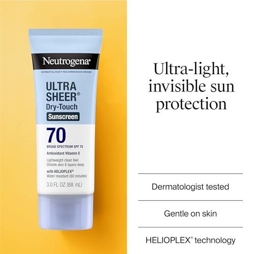 Neutrogena Ultra Sheer Dry-Touch Sunscreen Lotion SPF 70, Broad Spectrum, Water Resistant 80 Min, Oil-Free, Oxybenzone-Free, Non-Comedogenic, Matte Finish, Body Sunscreen, Travel S thumbnail 3