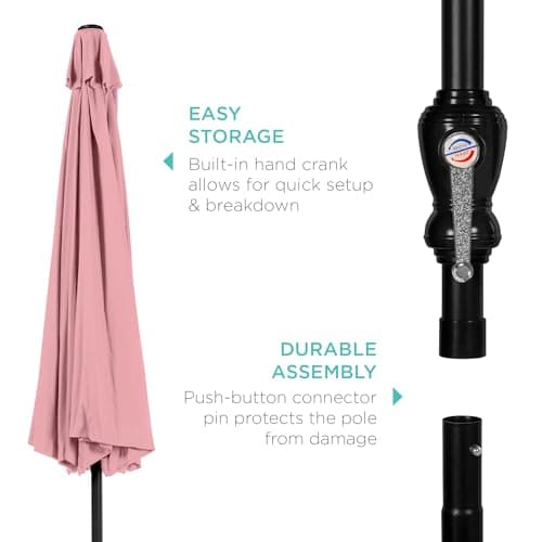 Best Choice Products 10ft Outdoor Patio Umbrella, Outdoor Table Umbrella, Yard Umbrella, Market Umbrella with 8 Sturdy Ribs, Push Button, Tilt and Crank - Carnation thumbnail 6