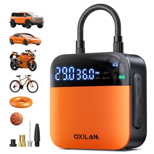 OXILAM C2 Tire Inflator Portable Air Compressor - 150PSI 4X Faster Air Pump for Car Tires with Tire Pressure Gauge, 12V Car Power Adapter, For Cars, Motorcycles, Bikes, Balls and M