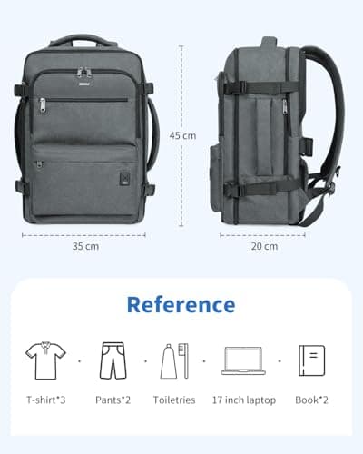 WANDF Personal Item Travel Bag 18x14x8, Carry On Laptop Backpack（Grey） thumbnail 8