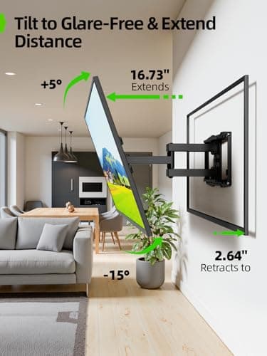 USX MOUNT Full Motion TV Wall Mount for 42-97 Inch TVs up to 150lbs, Swivel and Tilt Wall Mount TV Barcket with Extension, Max VESA 600x400mm & 16" Wood Studs，Fit Most 75 85 86 90  thumbnail 3