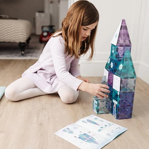 Tytan Toys Disney Frozen Magnetic Tiles Princess Castle - 68-Piece STEAM Building Set with Glitter Tiles & Elsa, Anna, Olaf Stickers - Educational Frozen Toys for Girls Age 3-4+ thumbnail 20