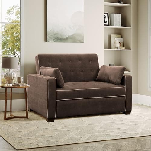 Serta Ainsley 72.6" Convertible Sleeper Sofa, Queen Size, Dreamcoil Comfort, Soft Woven Fabric, Java thumbnail 6