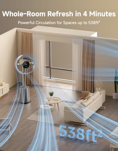 DREAME Bladeless Tower Fan for Bedroom, Smart Standing Fan with 270° Spatial Airflow for Whole-Room Circulation, 59ft/s High Velocity, 10 Speeds 3 Modes, Temperature-Adaptive Airfl thumbnail 4