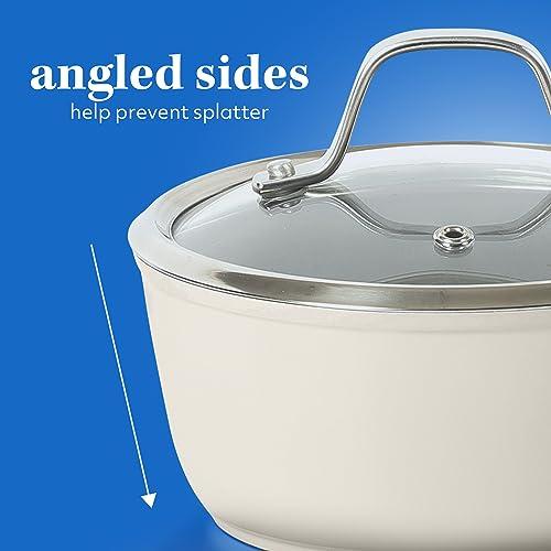 Sur La Table Kitchen Essentials 10 Piece PFA Free Non-Toxic Titanium Ceramic Nonstick Interior Forged Aluminum Cookware Pots and Pans Set - Linen White - Induction Compatible thumbnail 4