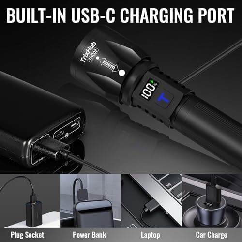 TrixHub Rechargeable LED Flashlights High Lumens 2Pack, Super Bright Zoomable Handheld Flash Light with LCD Digital Display, Powerful Emergency Linternas, Waterproof, Long Lasting, thumbnail 7