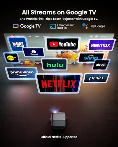 JMGO N1S Ultra 4K Triple Laser Projector with WiFi and Bluetooth, 2800 ISO Lumens, Google TV, 360° Sensorless Picture Correction, 300", HDR10, 20W Dolby Digital Plus, 3D-Active, Sm thumbnail 4