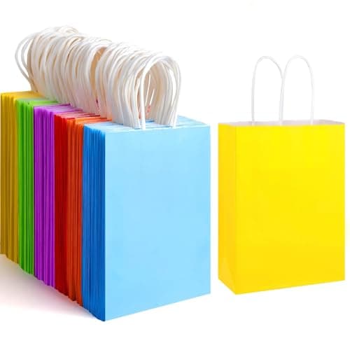 XPCARE 32Pcs Paper Gift Bags, 5.25x3.25x8.25'' Kraft Paper Party Favor Bags Bulk Rainbow Goodie Bags Small Gift Bags with Handles for Kids Birthday Baby Shower Crafts Wedding Party