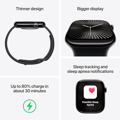 Apple Watch Series 10 [GPS + Cellular 46mm case] Smartwatch with Natural Titanium Case with Stone Grey Sport Band - M/L. Fitness Tracker, ECG App, Always-On Retina Display, Water R