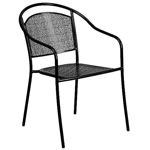 Flash Furniture Oia 5-Piece Commercial Grade Steel Patio Table and Chairs Set, Outdoor Dining Set with Square Table and 4 Round Back Chairs, Black thumbnail 10