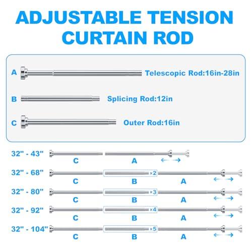 Barra de Cortina de Ducha TEECK Ajustable 32-80 pulg. - Sin Taladrar ni Óxido