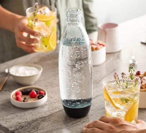 sodastream 1L Twin Pack Carbonated Water Bottle, Dishwasher Safe Slim, 2 Black Reusable Plastic Bottles for Sparkling Water, Soda Stream Compatible with TERRA, ART, ENSO, E-Terra & thumbnail 5