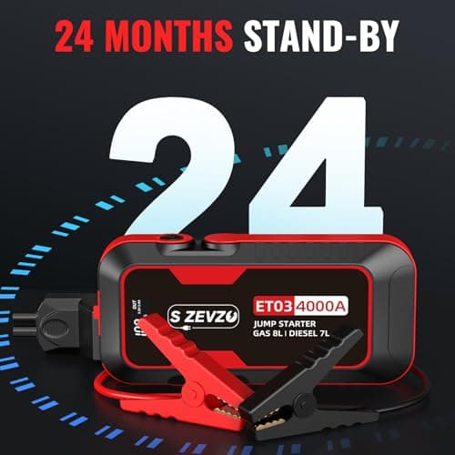 S ZEVZO ET03 Car Jump Starter 4000A Jump Starter Battery Pack for Up to 8.0L Gas and 7.0L Diesel Engines, 74Wh Portable 12V Jump Box with USB Ports, LCD Display, Storage Case, and  thumbnail 7
