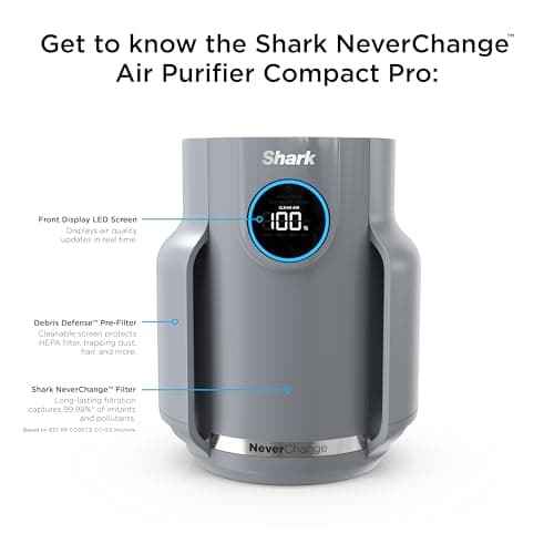 Shark Air Purifier for Home, NeverChange Compact Pro, for Bedroom, Nursery, Home Office, Dorm, HEPA-Exceeding Filter, Captures Pollutants, Pet Dander, Dust, Odor, Smoke, and More,  thumbnail 11