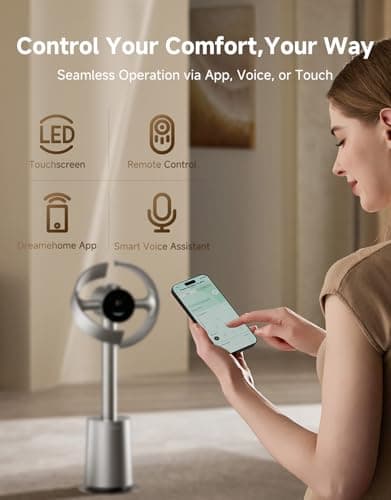 DREAME Bladeless Tower Fan for Bedroom, Smart Standing Fan with 270° Spatial Airflow for Whole-Room Circulation, 59ft/s High Velocity, 10 Speeds 3 Modes, Temperature-Adaptive Airfl thumbnail 7