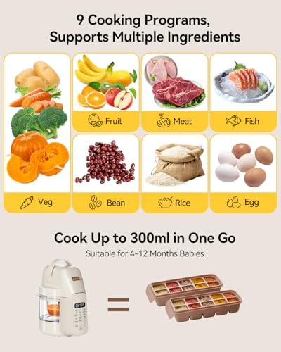 IAGREEA Glass Baby Food Maker, One Step Baby Food Processor Steamer Puree Blender Grinder Mills Machine, Auto Cooking & Grinding for Healthy Homemade Baby Food with 3 Age Stages, B