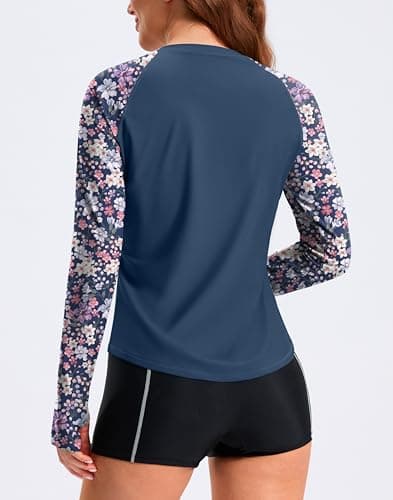 Viodia Womens Swim Shirt UPF50+ Rash Guard Long Sleeve Swimsuit Top Sun Protection Shirts Bathing Suit with Zipper Purple Flower XS thumbnail 2