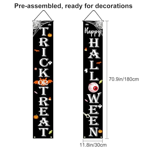 JENFALL Halloween Decorations Outdoor TRICK OR TREAT Happy HALLOWEEN Banner Porch Sign Decor Halloween Door Decorations for Home Indoor Outdoor Wall Party thumbnail 3