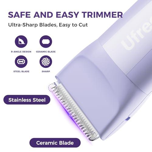 Ufree 3-in-1 Women's Electric Razor with Ceramic Blades, IPX7 Waterproof Bikini Trimmer for Women, Pubic Hair Trimmer, Cordless Rechargeable Shaver for Legs, Armpit, Valentine's Gi thumbnail 6